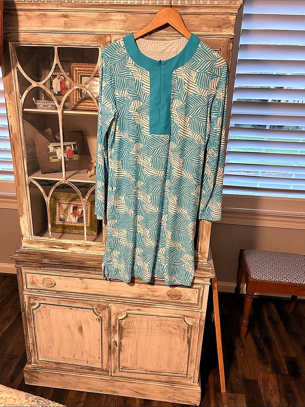 Coolibar Printed Long Sleeve Mini Dress in Blue & White Size Large
